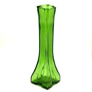Vintage Green Europa Bud Vase 8.5" Ribbed Square Signed PGC-90 EUROPA 6